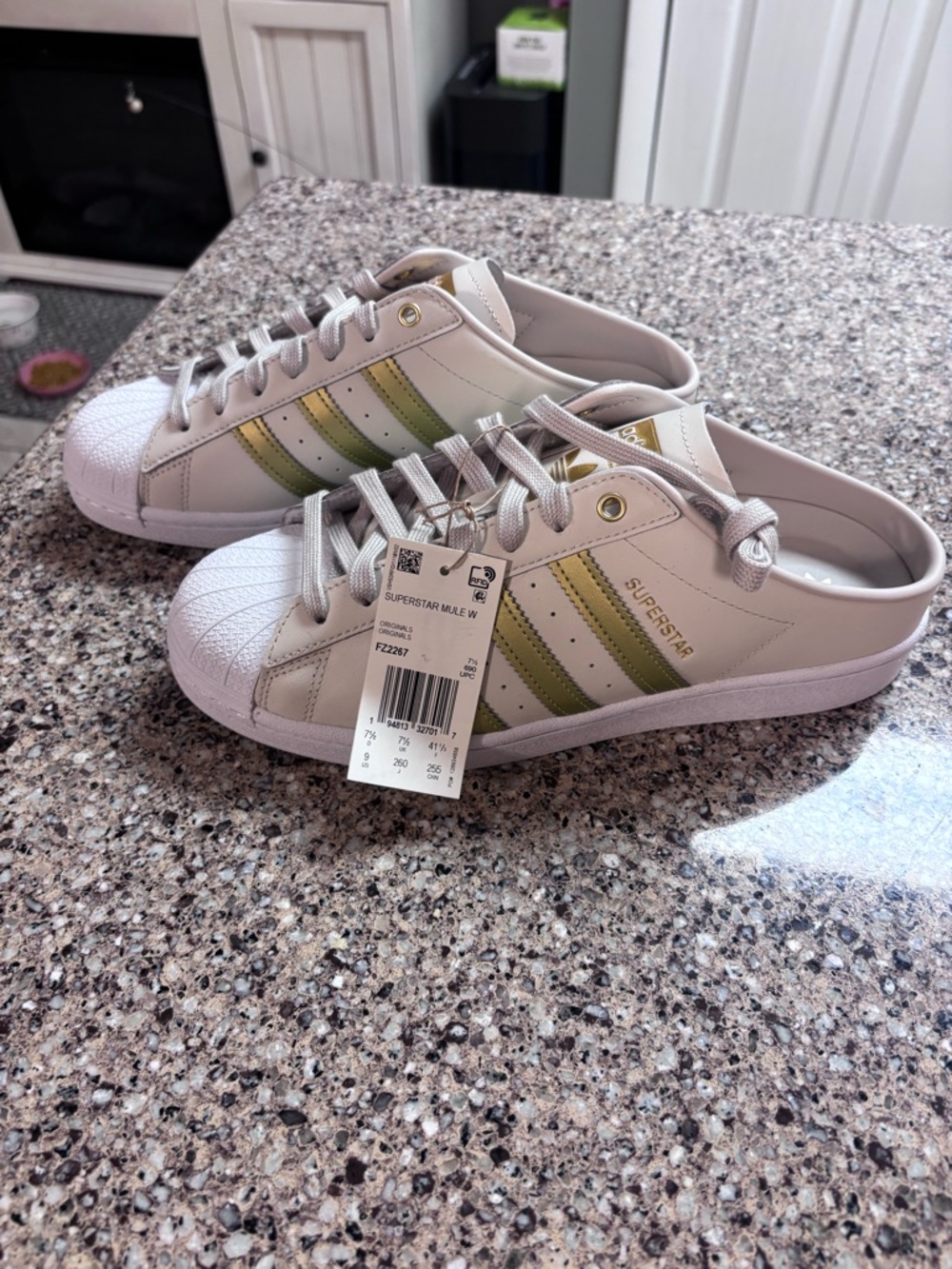 adidas Superstar Slip-On Mule - White with Olive and Gold Accents